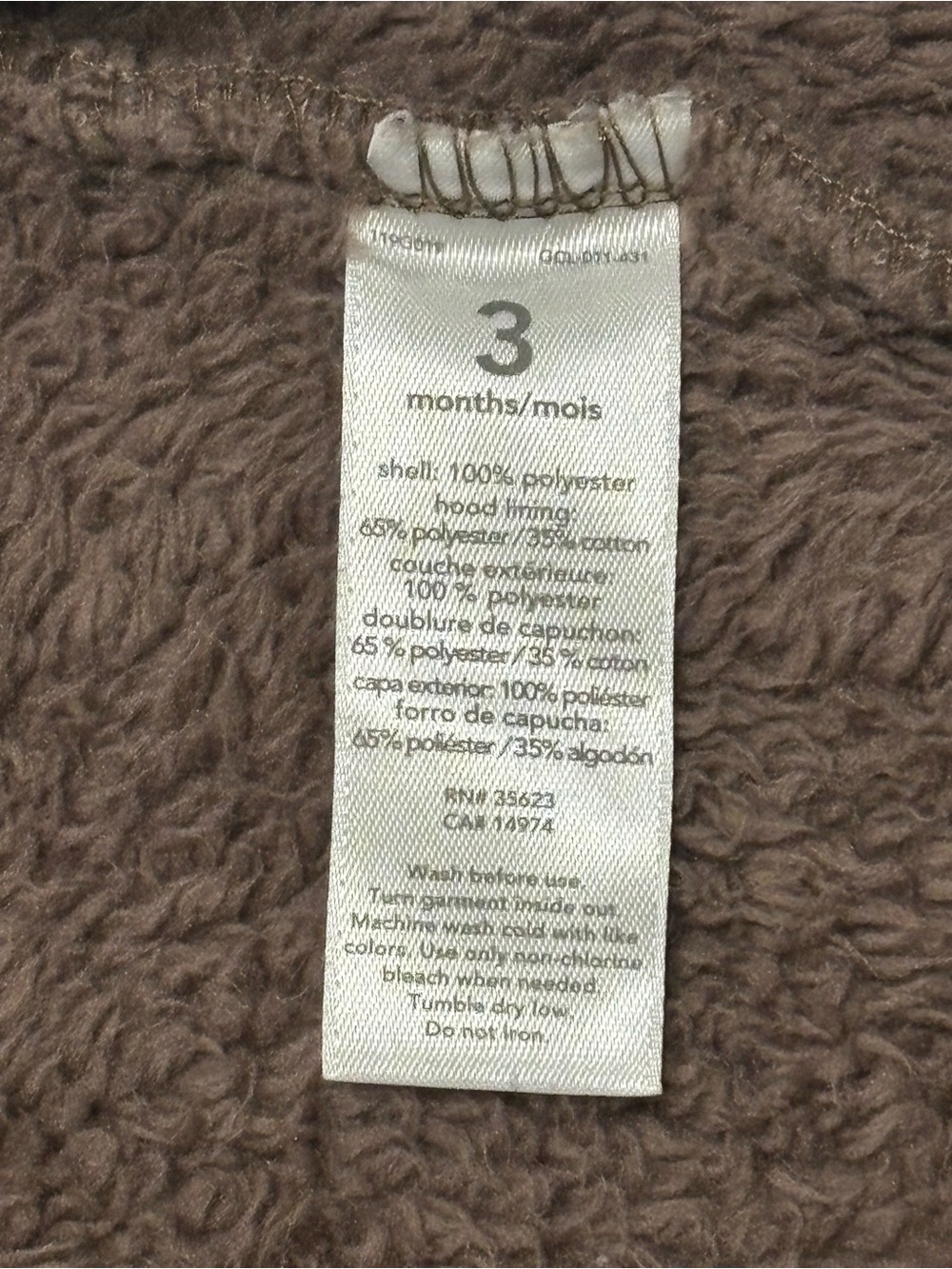 Carter's Reindeer Hooded Fleece Zip One-Piece Coverall Brown/Beige size 3 months - Picture 6 of 7